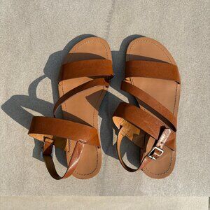 Tan Strappy Flat Sandals
